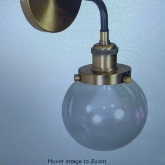 NIB- GORGEOUS BRASS WALL SCONCE WITH BLACK ARM AND GLASS GLOBE - Picture 2 of 15